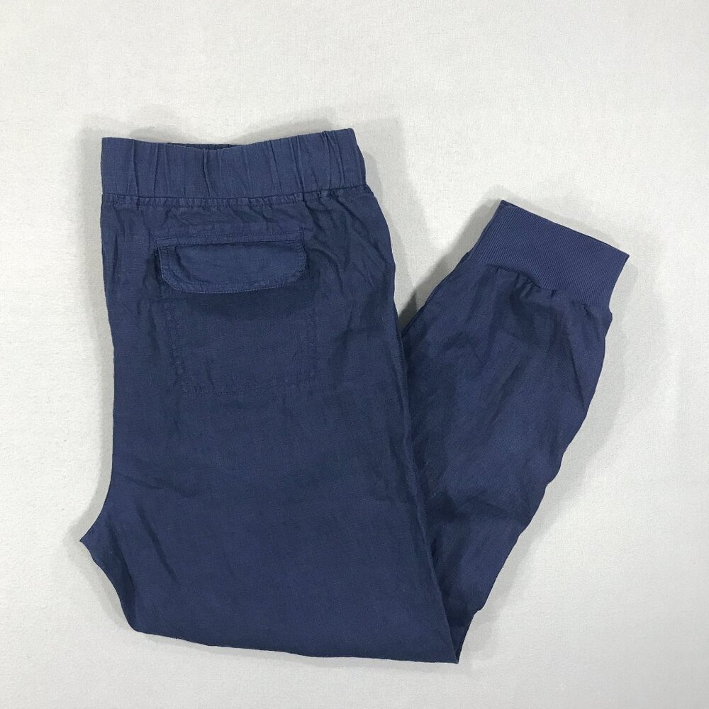 Caslon Jogger Pants Women's Large Blue Linen Elastic Waist Drawstrings Pockets
